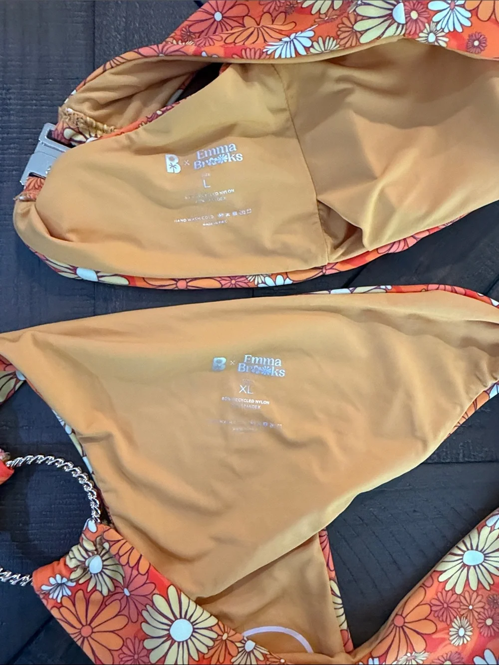 NWT Blackbough Swim X Emma Brooks Orange Floral Bikini Set XL Bottoms L Top
